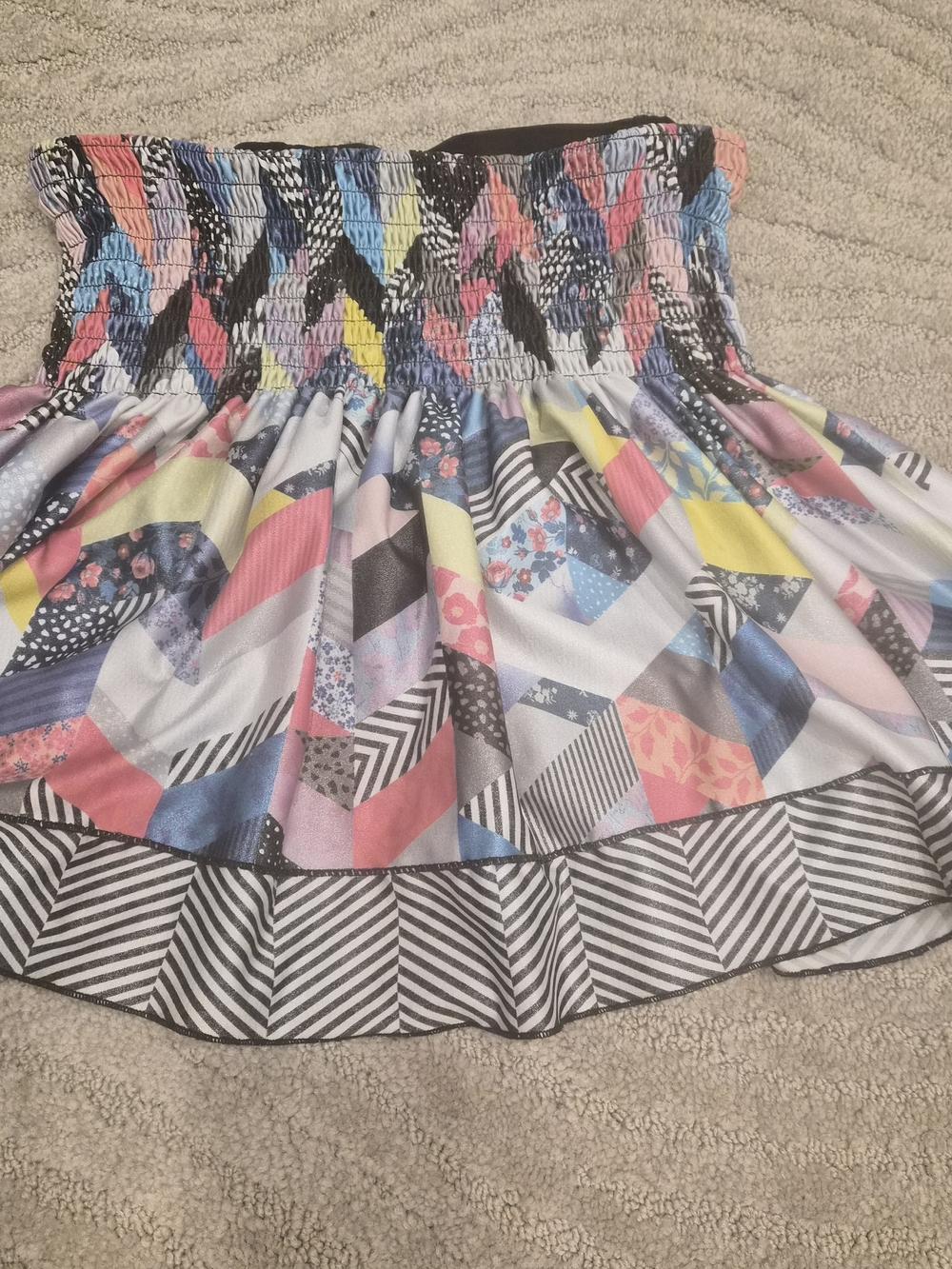 Lucky In Love Tennis Skirt Multi-Color Smocked Waist Geometric Print - S